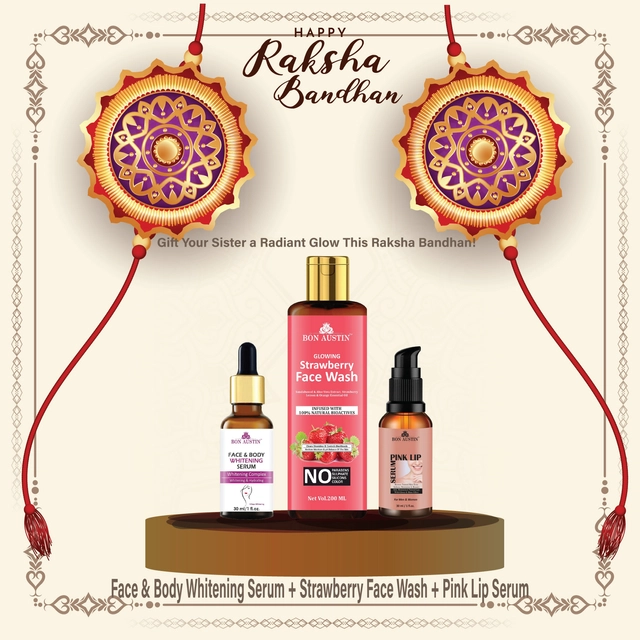 Combo of Bon Austin Face & Body Whitening Serum (30 ml) with Glowing Strawberry Face Wash (200 ml) & Pink Lip Serum (30 ml) (Set of 3)