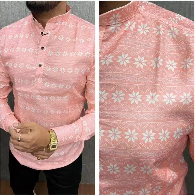 Men's Full Sleeve Printed Shirt (Pink, M) (T1)