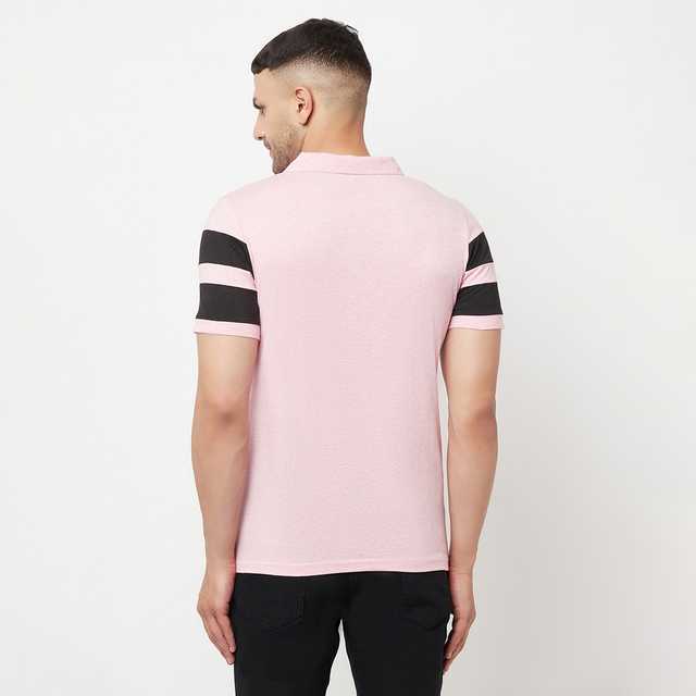 Glito Cotton Blend Stripes Half Sleeve Polo T-shirts For Men (Pink, XL) (GL-004)