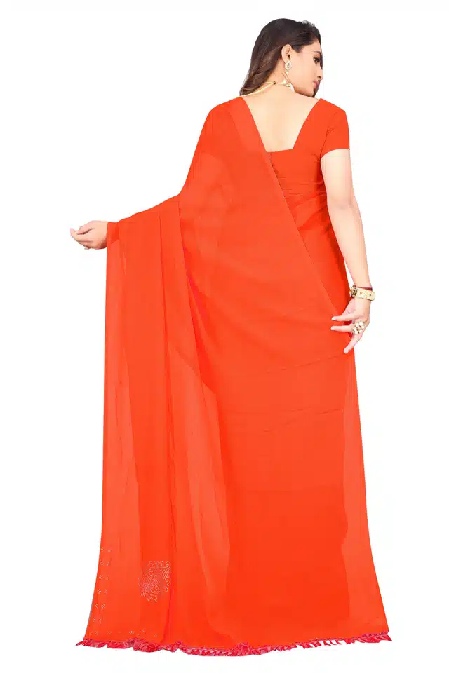 Art Silk Saree for Women (Orange, 6.1 m)