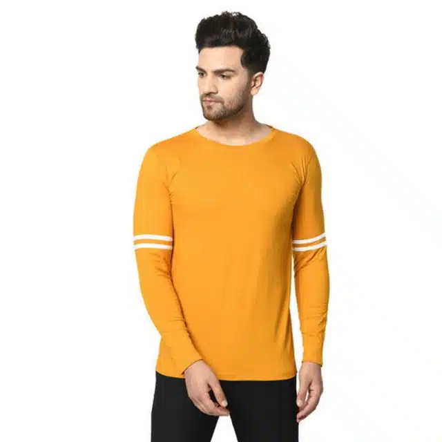 Men's Solid Round Neck T-shirt (Mustard, S)