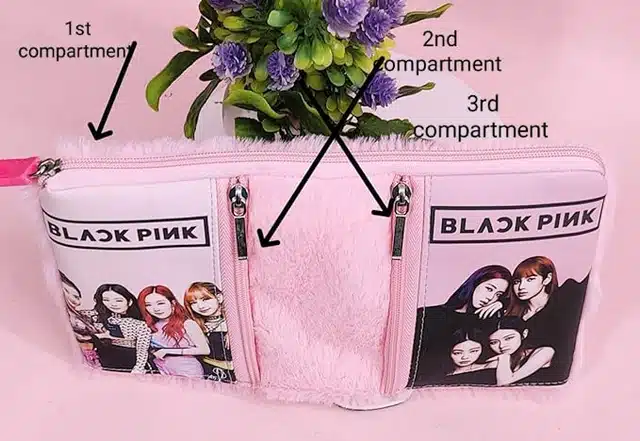 Black Pink Pouch for Kids (Multicolor)