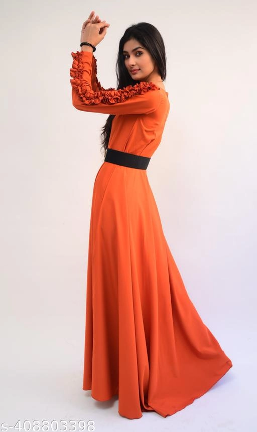 Crepe Solid Gown for Women (Orange, XS)