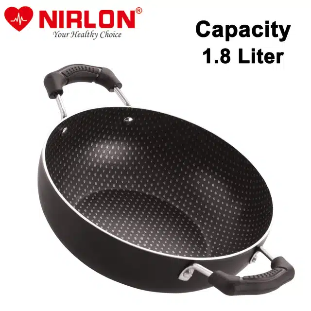 NIRLON Aluminium Kadhai (Black, 1800 ml)