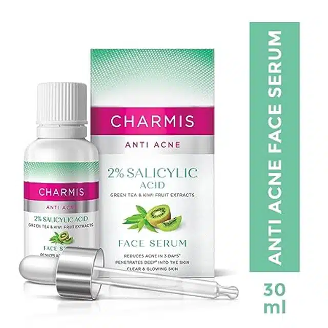 Charmis Anti Acne Face Serum with 2% Salicylic Acid, Green Tea & Kiwi extracts for Clear & Glowing skin 30 ml