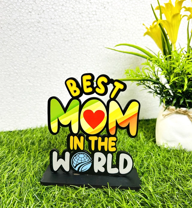 Wooden Handcrafted Best Mom In The World Trophy Gifts (Multicolor, 14.5 cm)