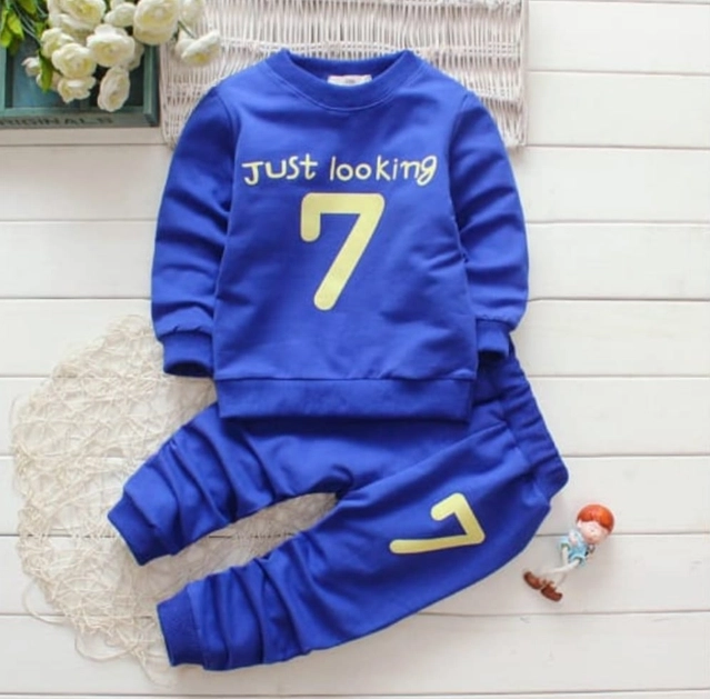 Hosiery Printed Clothing Set for Kids (Blue, 12-18 Months)