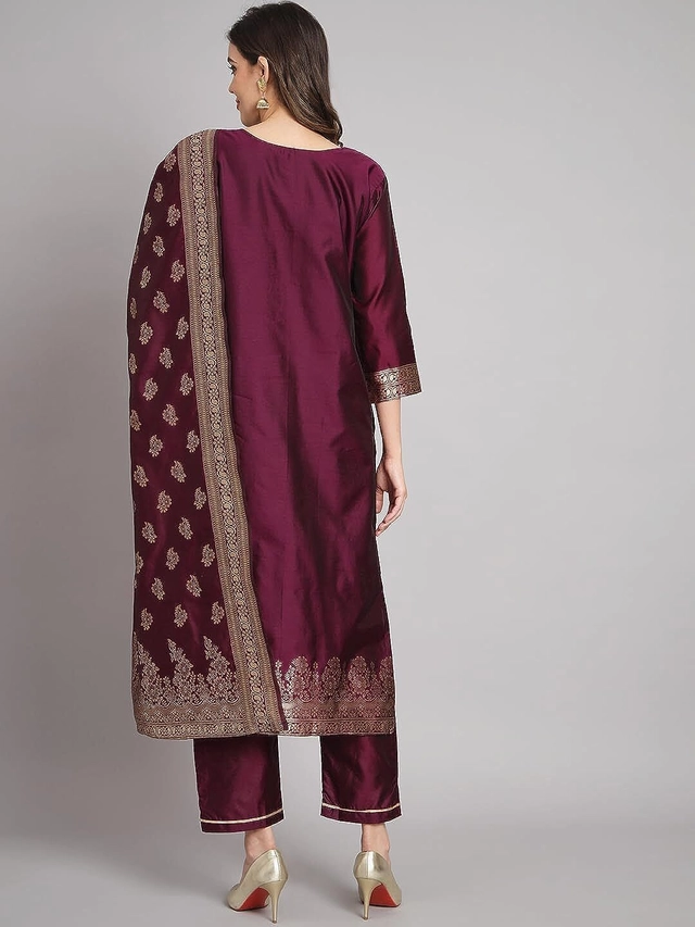 Cotton Silk Woven Kurta with Pant for Women (Multicolor, M)