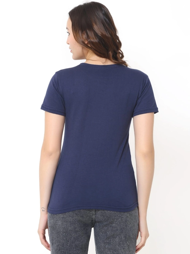 Cotton Round Neck Independence Day Printed T-Shirt for Women  (Navy Blue, S )