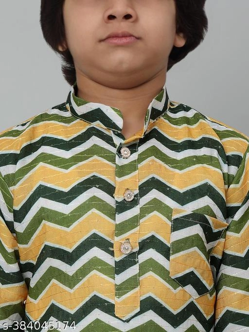 Cotton Blend Kurta with Pyjama for Boys (Yellow & White, 1-2 Years)