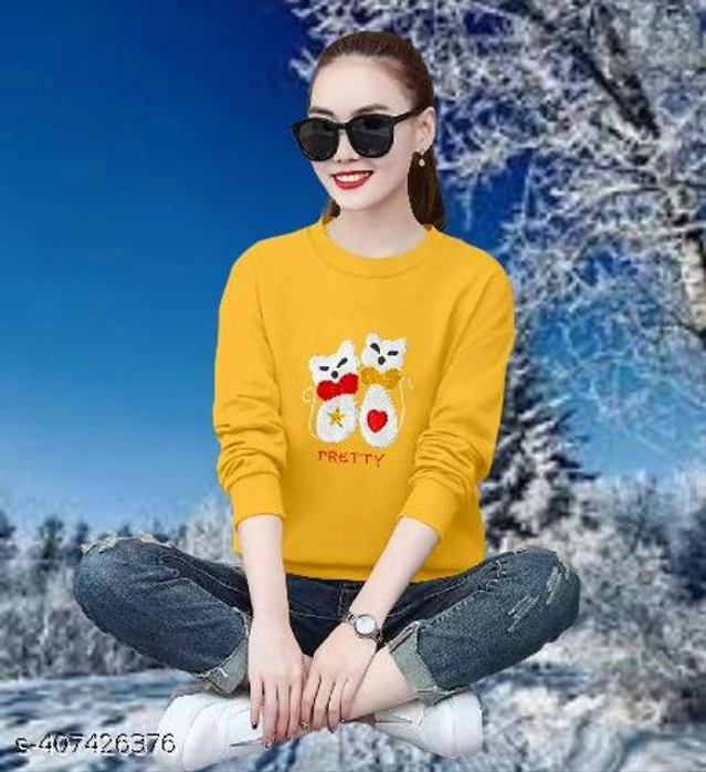 Cotton Round Neck Printed T-Shirt for Women (Mustard, XS)