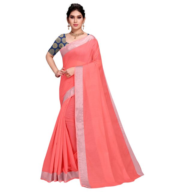 सिद्धिदाता टेक्सटाइल विमेंस कॉटन साड़ी विद अन-स्टीट्च्ड ब्रोकेड ब्लाउज पीस 