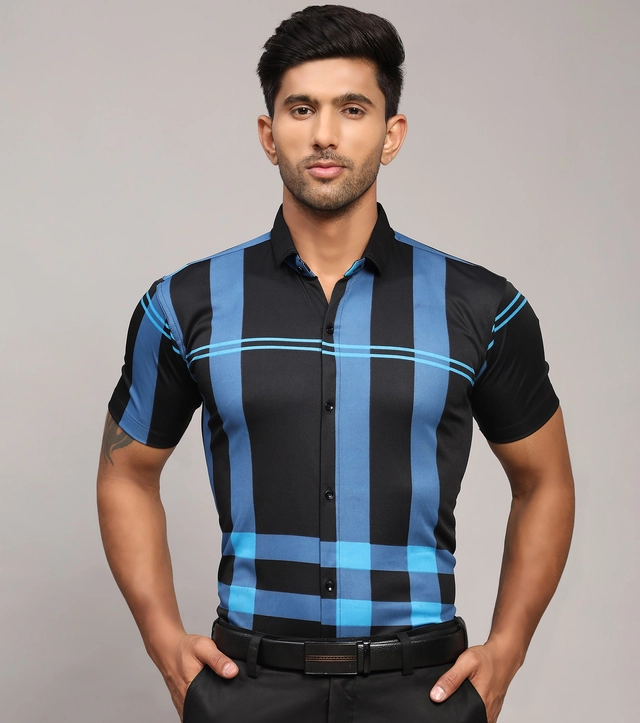 Half Sleeves Printed Shirt for Men (Blue, S)