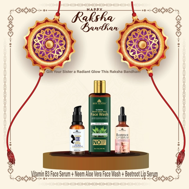 Combo of Bon Austin Vitamin B3 Facial Serum (30 ml) with Neem & Aloevera Facewash (200 ml) & Beetroot Lip Serum (30 ml) (Set of 3)