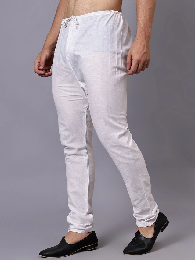 Cotton Blend Solid Pyjama for Men (White, S)