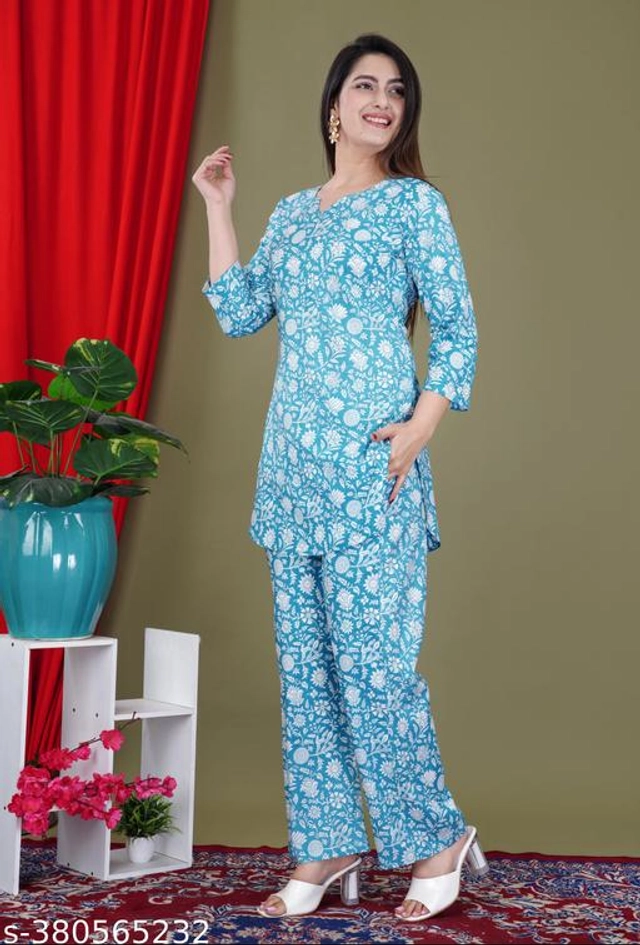 Rayon Top & Bottom Set for Women (Sky Blue, S)