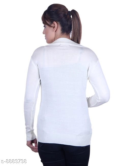 Acrylic Solid Sweater for Women (White, M)