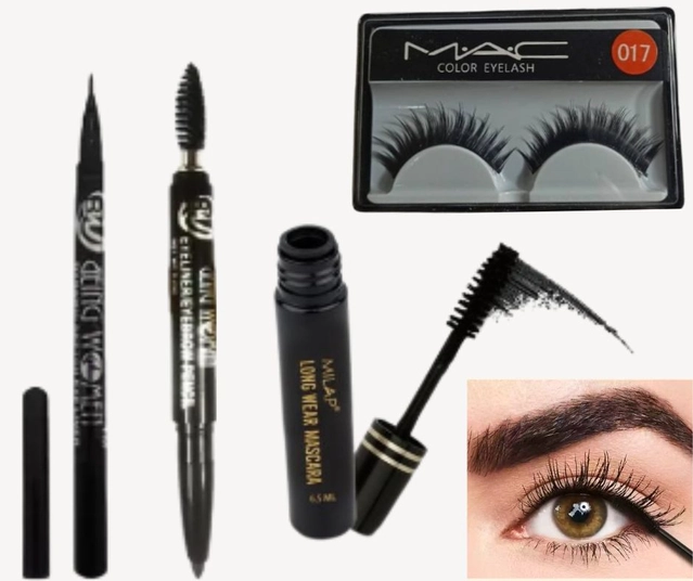 Combo of Eyeliner Pencil, Mascara & M.A.C. False Eyelashes (Black, Set of 3)