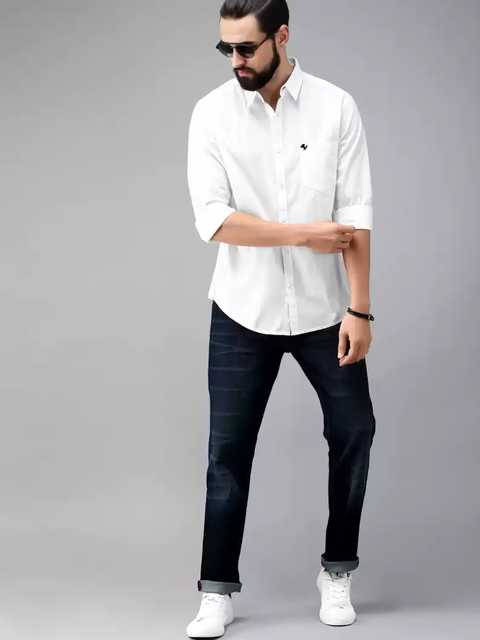 Maruti Fashion Cotton Designer Casual Solid Men's Shirt (White, L) (ME-194)