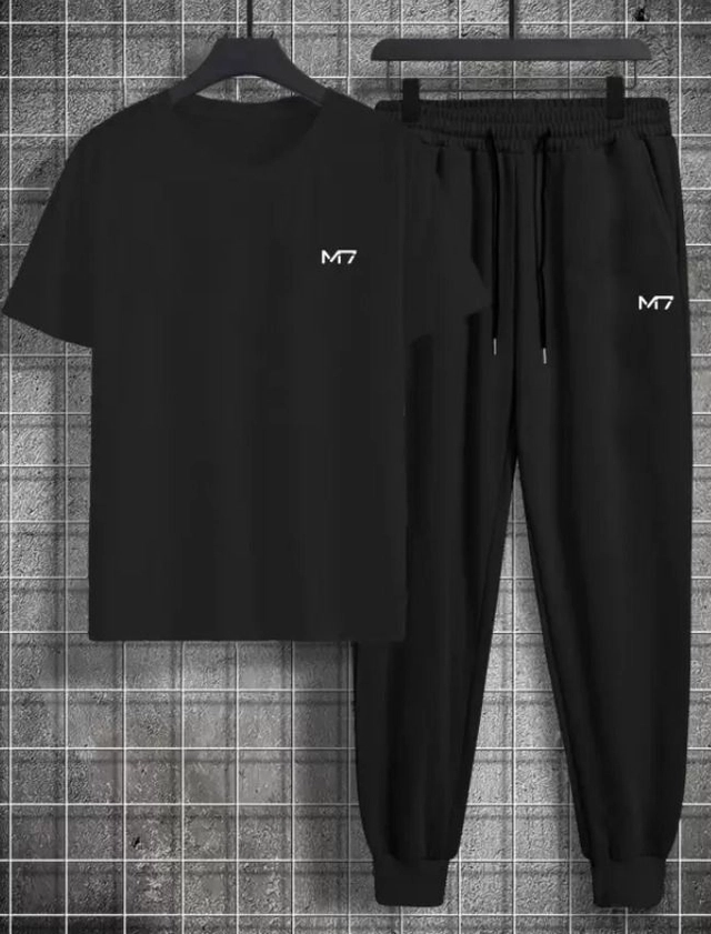 Polyester Solid Tracksuit for Men (Black, M)