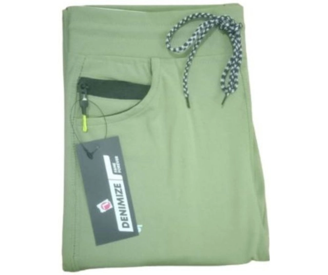 Linen Slim Fit Trackpants for Men (Green, L)