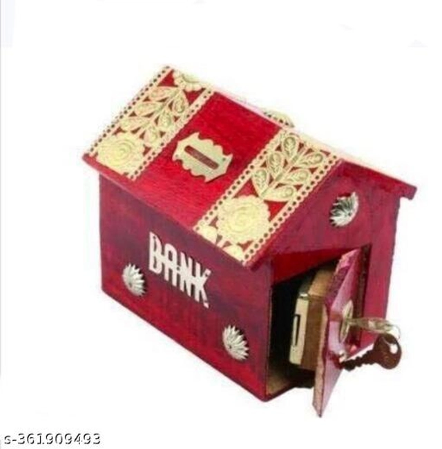 Wooden Money Bank (Red & Beige)