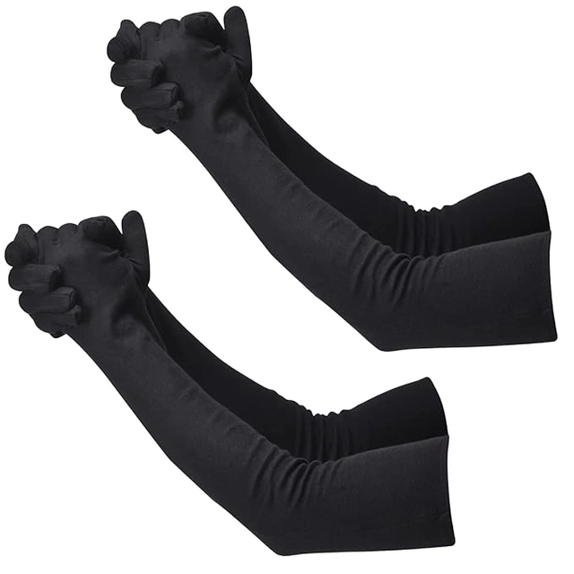 Cotton Solid Full Hand Gloves for Men & Women (Black, Set of 2)