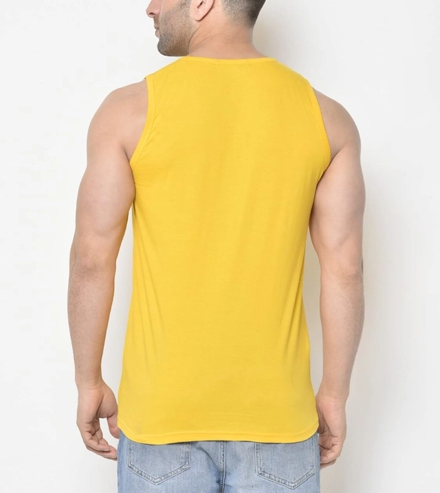 Cotton Blend Printed Gym Vest for Men (Yellow, M)