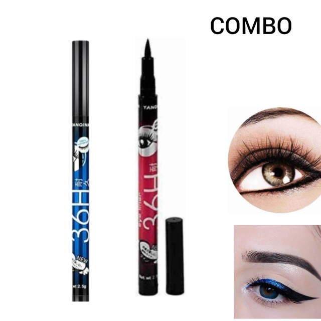 36H Waterproof Smudgeproof Long Lasting Sketch Eyeliner (Black & Blue, Pack of 2)