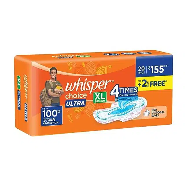Whisper Choice Ultra With Wings Sanitary Pads XL 20 Pads