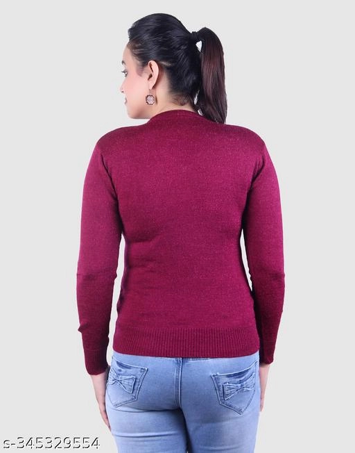 Acrylic Embellished Sweater for Women (Wine, M)