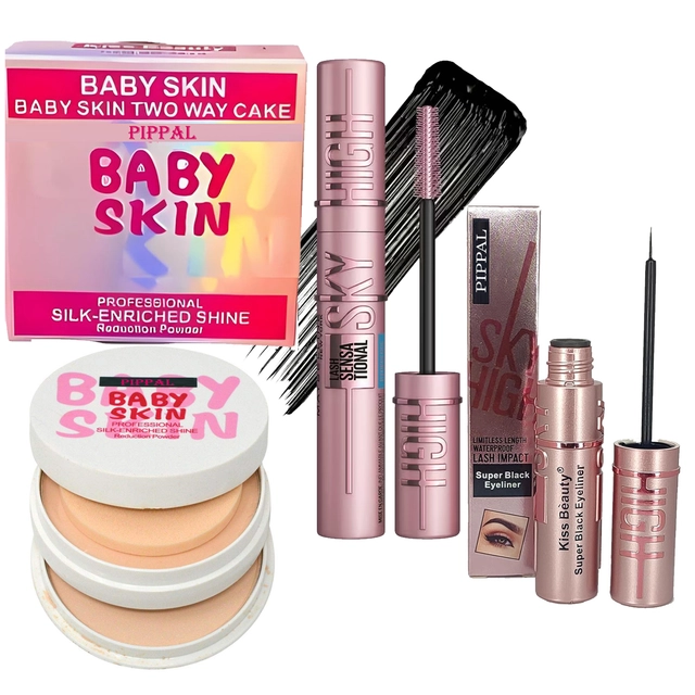 Pippal Baby Skin Compact (20 g) with Mascara (12 ml) Eyeliner (6 ml) (Set of 3)