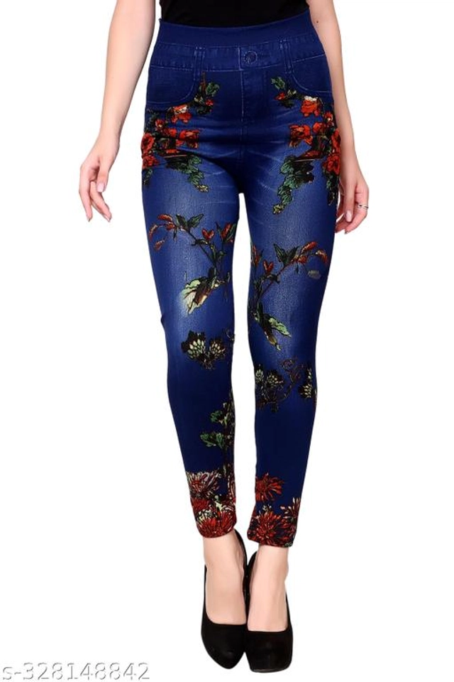 Polyester Dyed Jeggings for Women (Blue, Free Size)