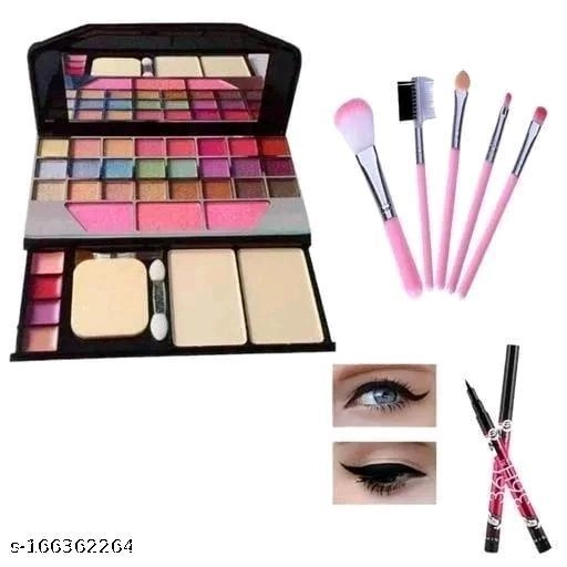 Combo of Makeup Kit with 2 Pcs 36H Eyeliner & 5 Pcs Makeup Brushes (Multicolor, Set of 8)