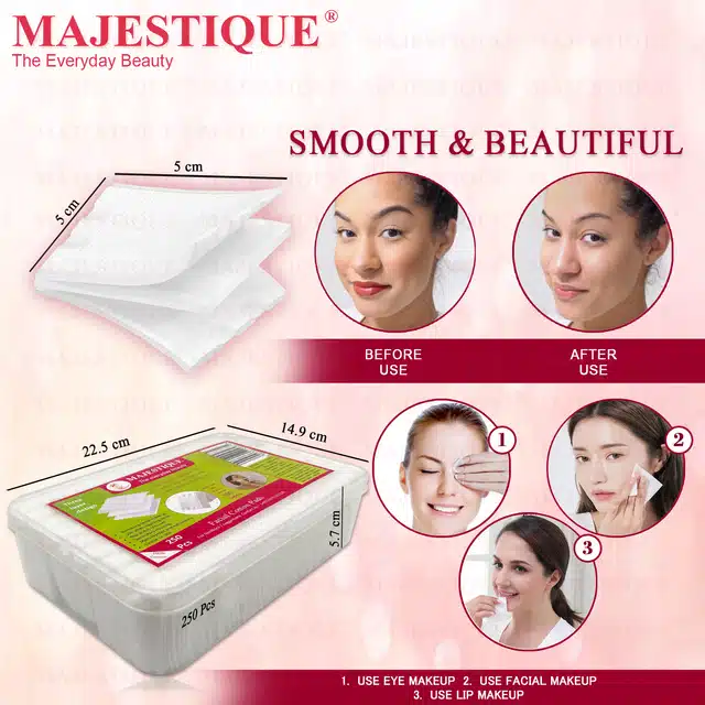 Majestique Cotton Facial Care Cleansing Square Tissues for Skin Care (Pack of 250) (BB-13)