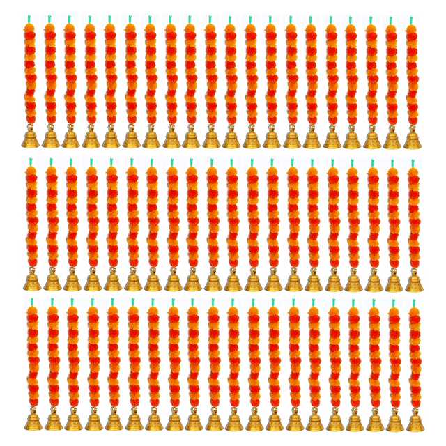 Marigold Artificial Fluffy Garland with Bell In The Bottom (Yellow, 30 Inches) (Pack of 60 ) (IH-696)