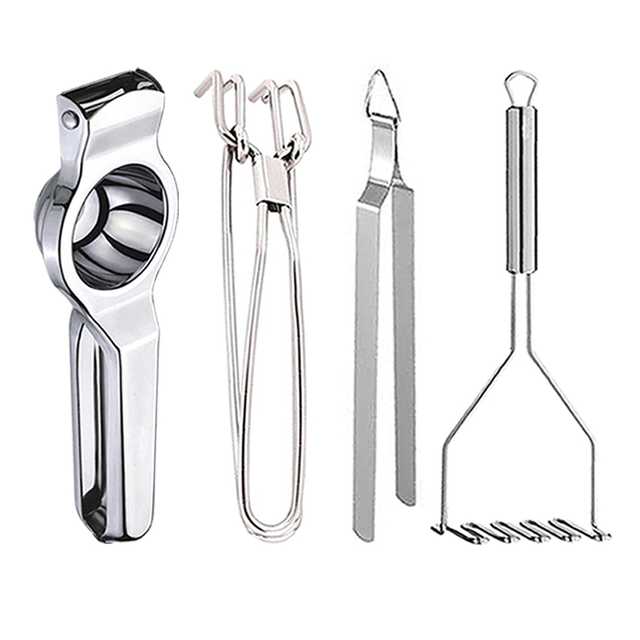Stainless Steel Lemon Squeezer & Pakkad & Roti Chimta & Potato Masher For Kitchen