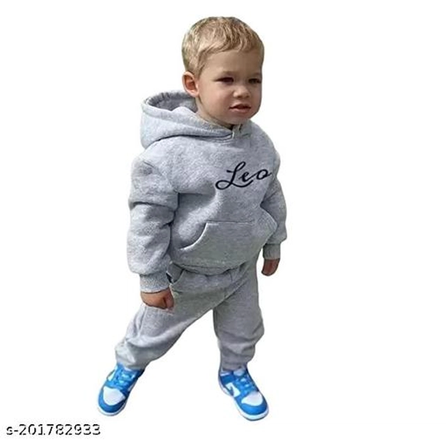 Cotton Blend Solid Clothing Sets for Boys & Girls (Grey, 0-1 Years)