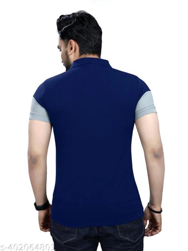 Striped Half Sleeves T-Shirt for Men (Navy Blue, M)