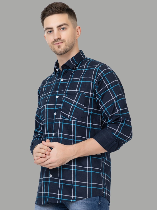 Full Sleeves Checkered Shirt for Men (Blue, M)