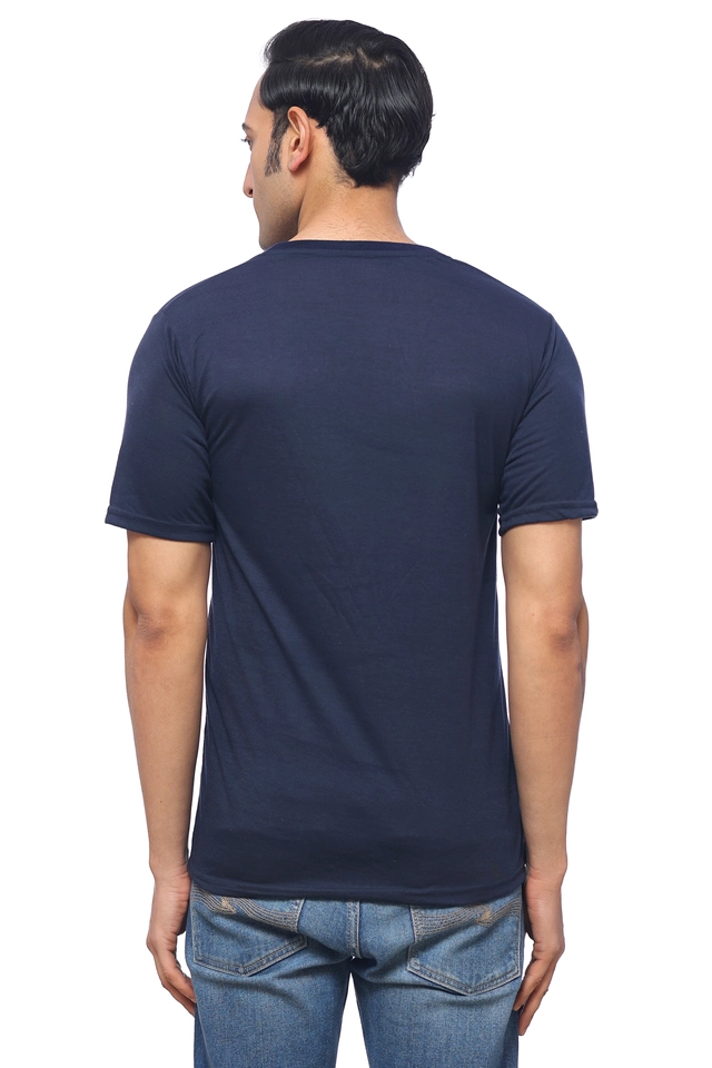 Round Neck Printed T-Shirt for Men (Navy Blue, M)