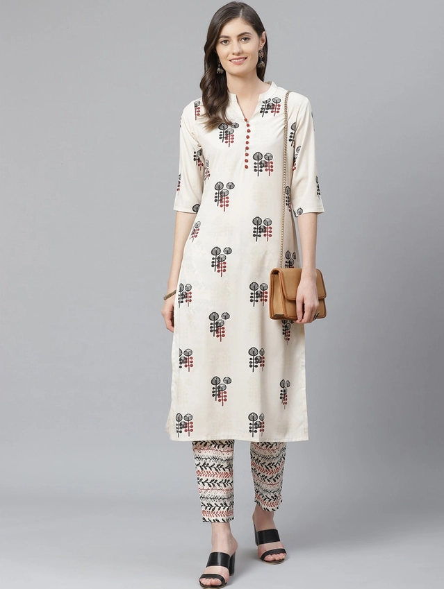 Viscose Rayon Printed Kurti for Women (White, S)