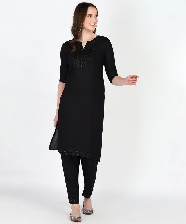 Rayon Embellished Kurti for Women (Black, S)