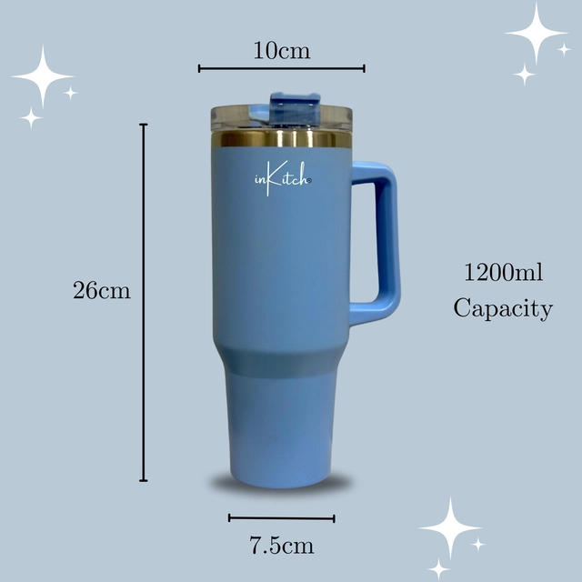 Stainless Steel Vacuum Insulated Tumbler with Straw (Blue, 1200 ml)