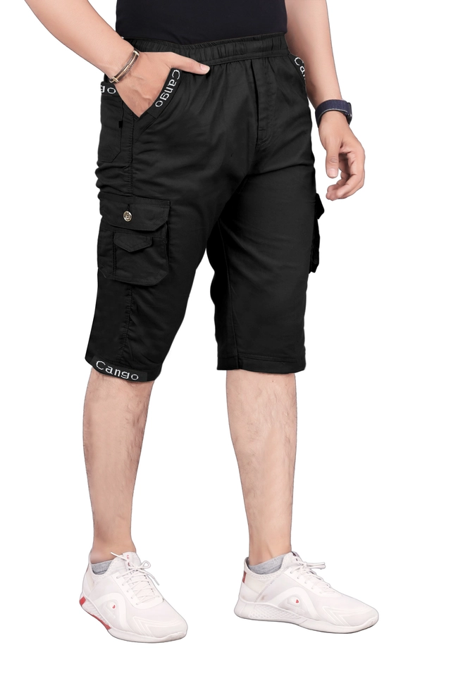 Cotton Solid Capri for Men (Black, 28)