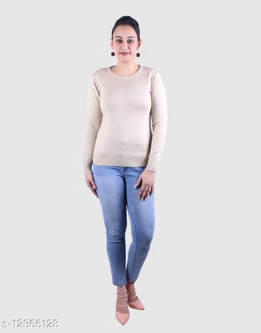 Acrylic Solid Sweater for Women (Cream, M)