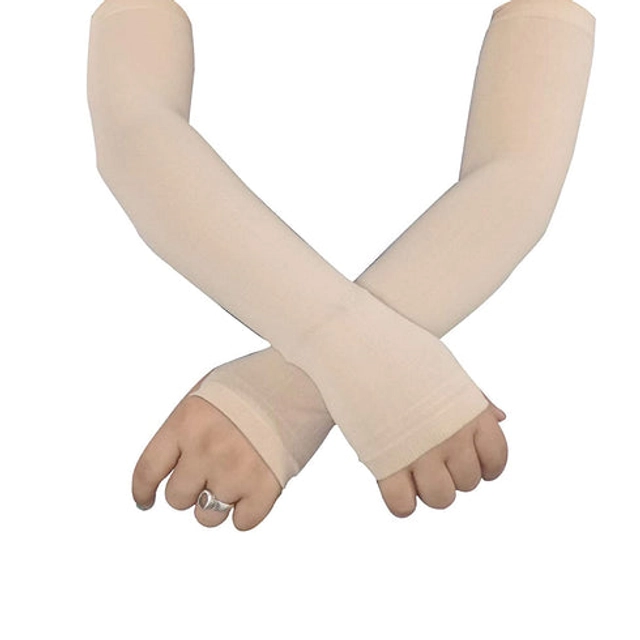 Nylon Arm Sleeves for Men & Women (Beige, Set of 1)