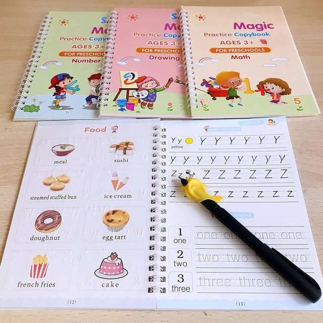 Magic Practice Copybook with Pen & Refills Set for Kids (Multicolor, Set of 1)