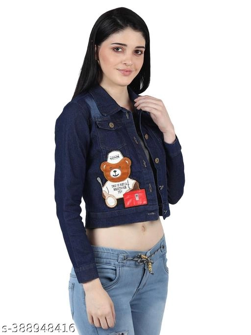 Denim Jacket for Women (Navy Blue, S)