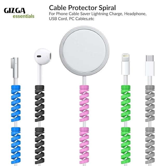 Rubber Spiral Mobile Charging Cable Protector (Multicolor, Pack of 4)